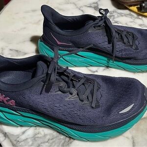 Hoka Clifton 8 Women's Running Shoes - 8.5B Blue and Teal